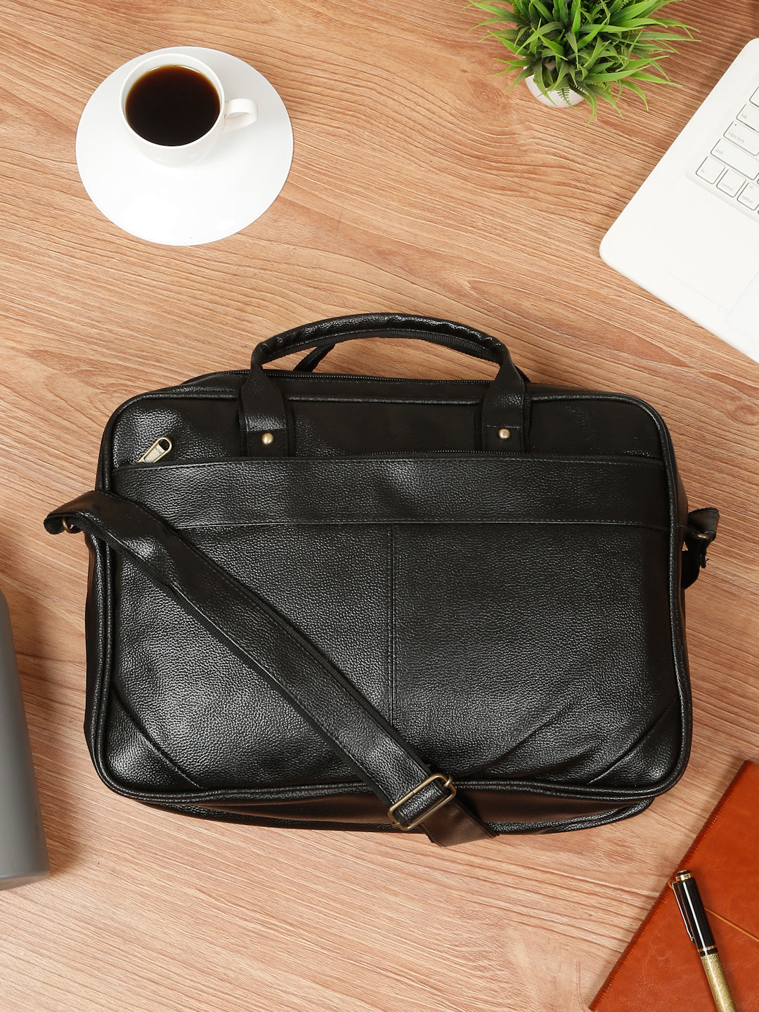 KOSHER Professional Black Faux Leather Laptop Messenger Bag for Men / Women