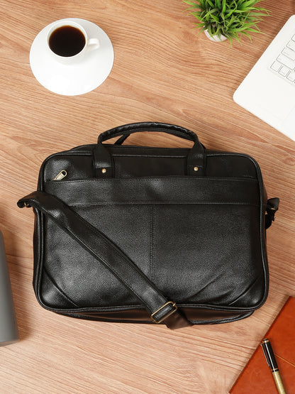 KOSHER Professional Black Faux Leather Laptop Messenger Bag for Men / Women