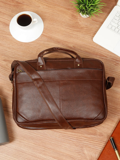 KOSHER Professional Brown Faux Leather Laptop Messenger Bag for Men / Women