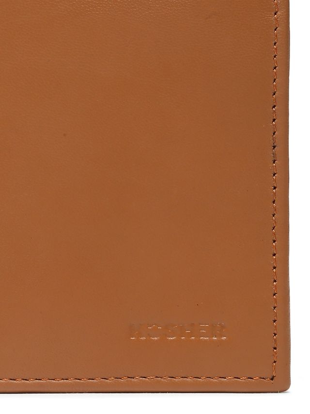 KOSHER Tan Color Men's Genuine Leather Bi-Fold Wallet With Zipper Pocket And ID Window