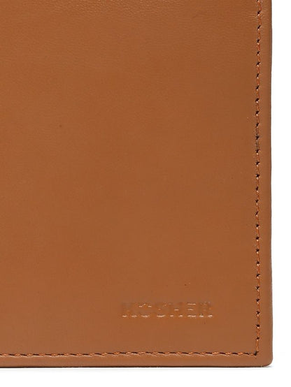 KOSHER Tan Color Men's Genuine Leather Bi-Fold Wallet With Zipper Pocket And ID Window