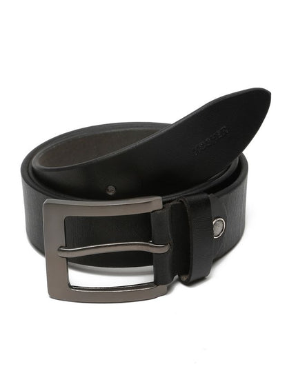 KOSHER Black Color Textured Men’s Classic Genuine Leather Belt with Antique Silver Buckle