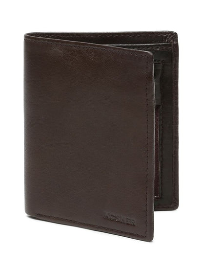 KOSHER Brown Color Men's Genuine Leather Bi-Fold Wallet With Zipper Pocket And ID Window