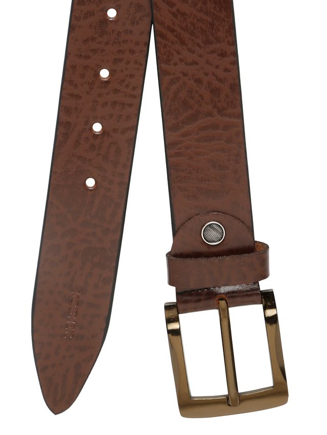 KOSHER Brown Color Men's Classic Genuine Leather Belt With Blackish Gold Finish Buckle