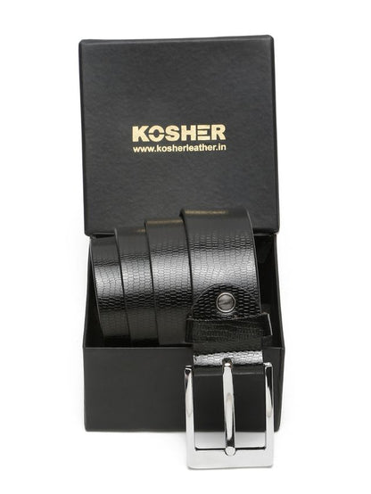 KOSHER Black Color Men's Classic Genuine Leather Belt – Textured With Polished S.S Finish Buckle