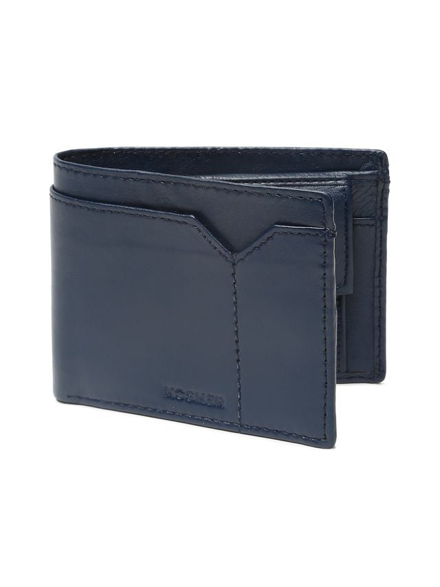KOSHER Blue Color V Strap Premium Leather Wallet With Tich Button Coin Pocket Wallet For Men's