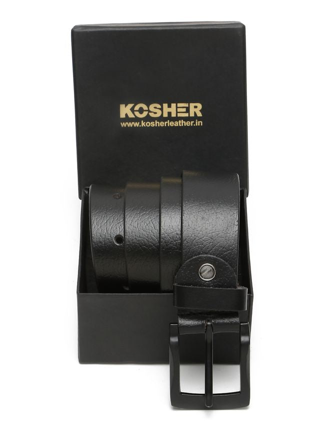 KOSHER Black Color Men's Genuine NDM Leather Belt With Matte Black Buckle – Classic Formal & Casual Wear