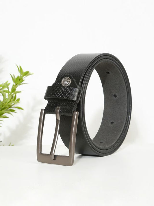 KOSHER Black Color Men's Textured Genuine Leather Belt With Antiqe Finish Buckle – Elegant Textured Finish Belt