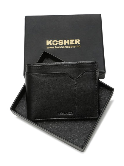 KOSHER Black Color V Strap Premium Leather Wallet With Tich Button Coin Pocket Wallet For Men's