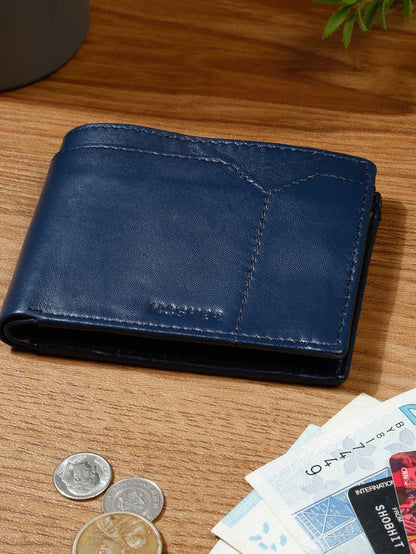 KOSHER Blue Color V Strap Premium Leather Wallet With Tich Button Coin Pocket Wallet For Men's