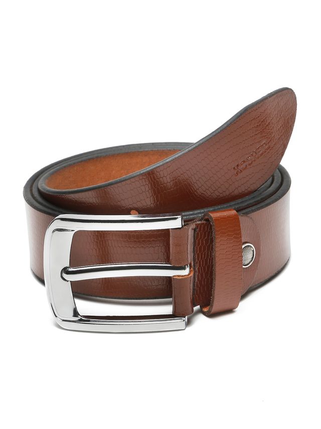 KOSHER Brown Color Men's Classic Genuine Leather Belt – Textured With Polished S.S Finish Buckle