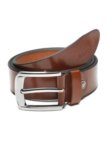 KOSHER Brown Color Men's Classic Genuine Leather Belt – Textured With Polished S.S Finish Buckle
