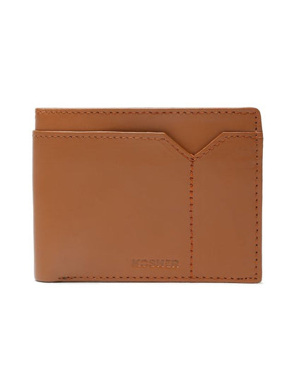 KOSHER Tan Color v Strap Premium Leather Wallet with tich button coin pocket wallet for men's