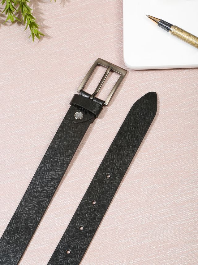 KOSHER Black Color Men's Textured Genuine Leather Belt With Antiqe Finish Buckle – Elegant Textured Finish Belt