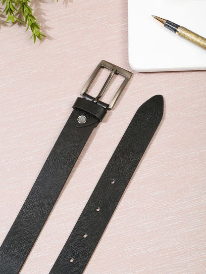 KOSHER Black Color Men's Textured Genuine Leather Belt With Antiqe Finish Buckle – Elegant Textured Finish Belt