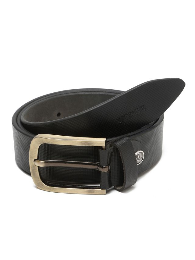 KOSHER Black Color Men's Textured Genuine Leather Belt With Antiqe Finish Buckle – Elegant Textured Finish Belt