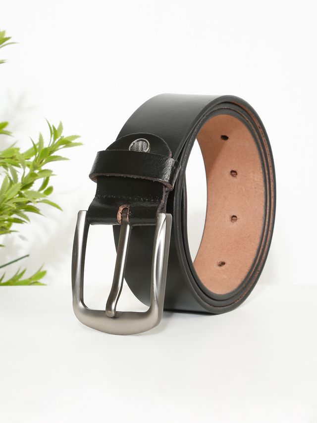 KOSHER Black Color Men's Classic Leather Belt with Antique Finish Buckle – 100% Genuine Leather Belt