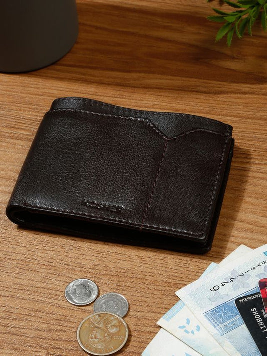KOSHER Brown Color v Strap Premium Leather Wallet with tich button coin pocket wallet for men's