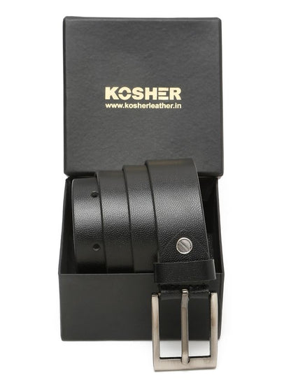 KOSHER Black Color Men's Textured Genuine Leather Belt With Antiqe Finish Buckle – Elegant Textured Finish Belt