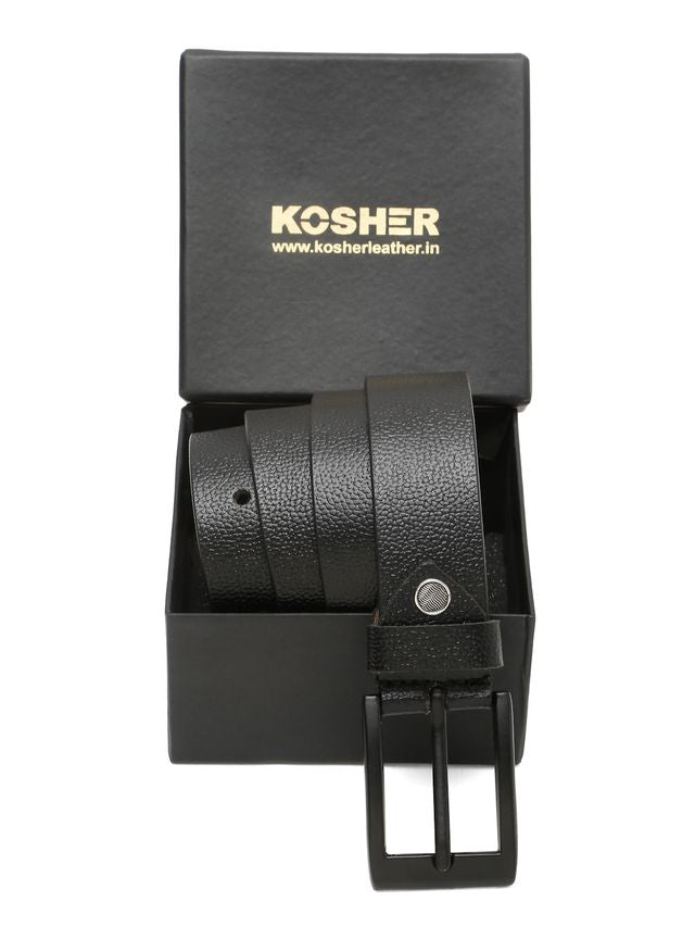 KOSHER Black Color Men's Classic NDM Genuine Leather Belt with Matte Black Buckle