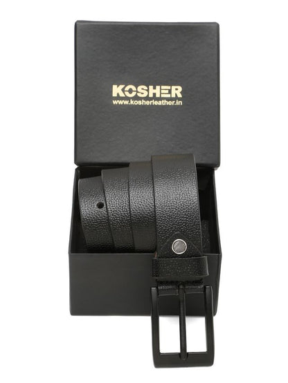 KOSHER Black Color Men's Classic NDM Genuine Leather Belt with Matte Black Buckle
