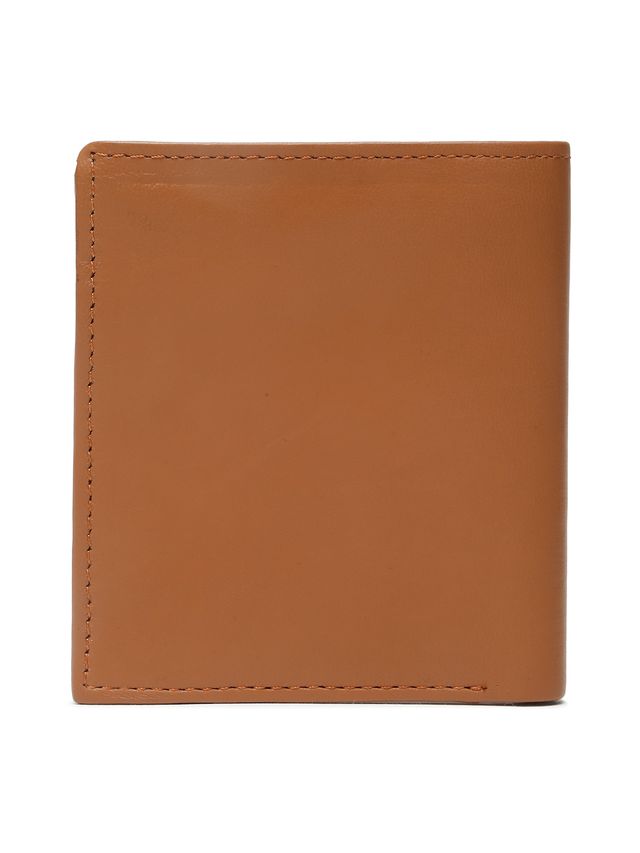 KOSHER Tan Color Men's Genuine Leather Bi-Fold Wallet With Zipper Pocket And ID Window
