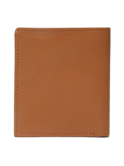 KOSHER Tan Color Men's Genuine Leather Bi-Fold Wallet With Zipper Pocket And ID Window
