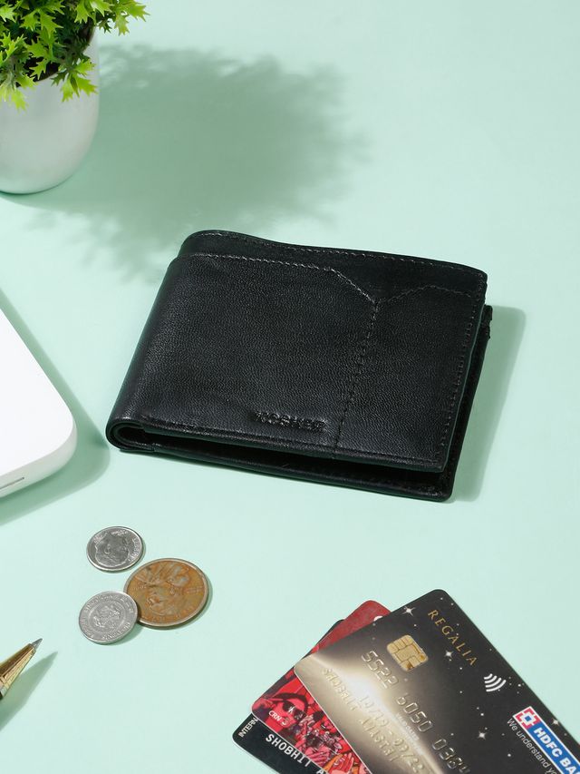 KOSHER Black Color V Strap Premium Leather Wallet With Tich Button Coin Pocket Wallet For Men's