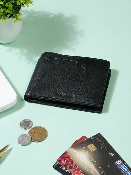 KOSHER Black Color V Strap Premium Leather Wallet With Tich Button Coin Pocket Wallet For Men's