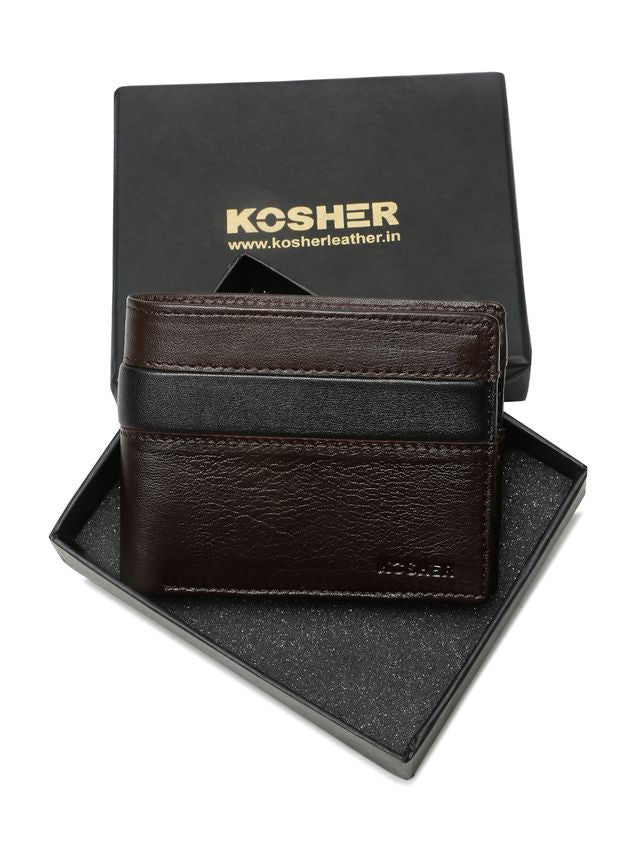 KOSHER Brown Color Premium Soft Leather With Zipp Coin Pocket Wallet for Men's