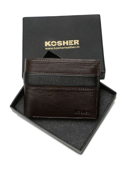 KOSHER Brown Color Premium Soft Leather With Zipp Coin Pocket Wallet for Men's