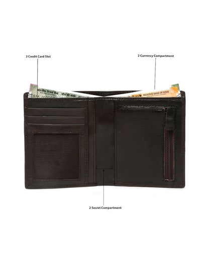 KOSHER Brown Color Men's Genuine Leather Bi-Fold Wallet With Zipper Pocket And ID Window