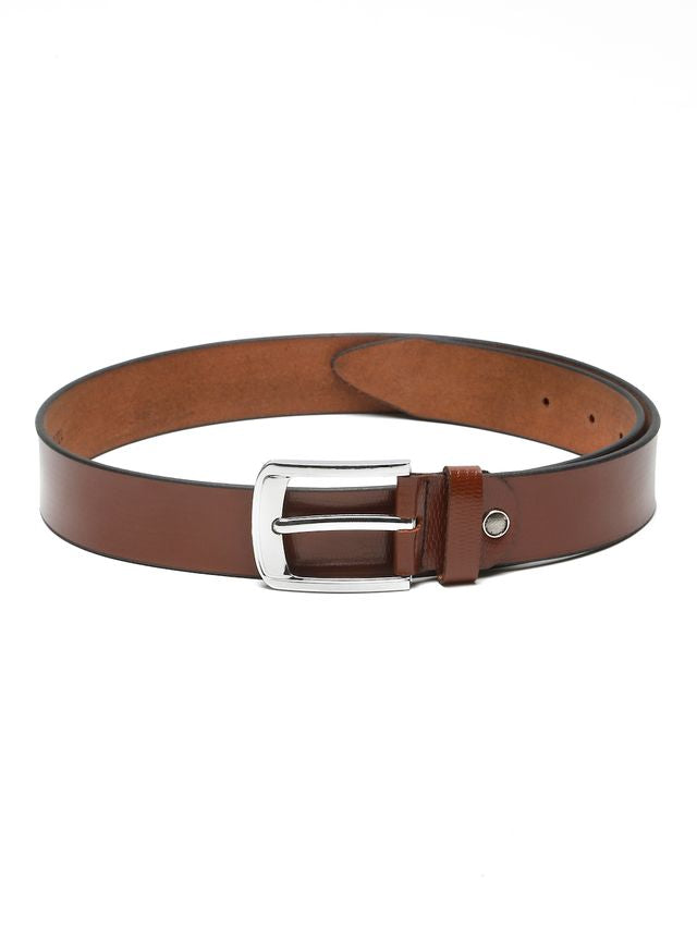 KOSHER Brown Color Men's Classic Genuine Leather Belt – Textured With Polished S.S Finish Buckle