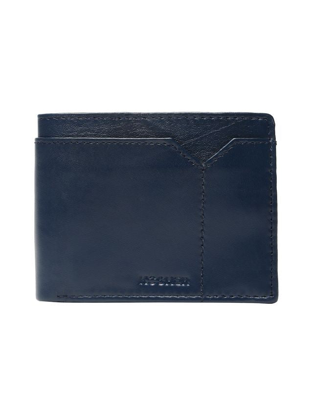 KOSHER Blue Color V Strap Premium Leather Wallet With Tich Button Coin Pocket Wallet For Men's