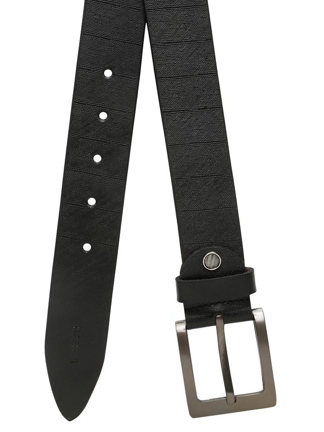 KOSHER Black Color Textured Men’s Classic Genuine Leather Belt with Antique Silver Buckle