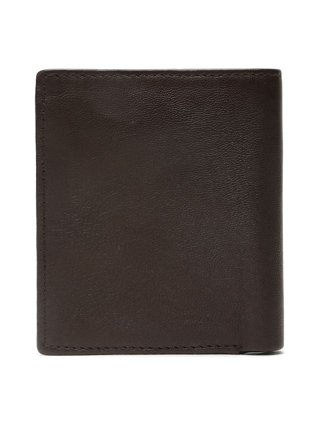 KOSHER Brown Color Men's Genuine Leather Bi-Fold Wallet With Zipper Pocket And ID Window
