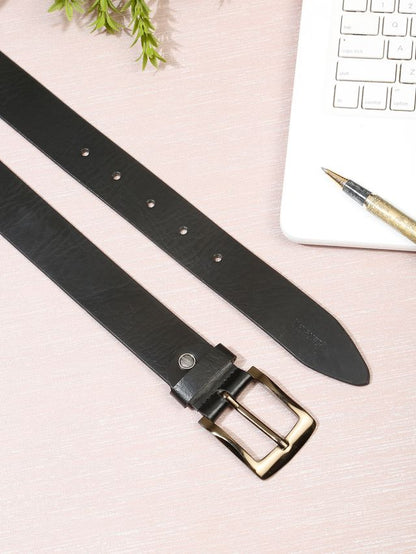 KOSHER Black Color Men's Classic Genuine Leather Belt With Blackish Gold Finish Buckle