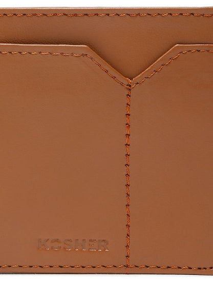KOSHER Tan Color v Strap Premium Leather Wallet with tich button coin pocket wallet for men's