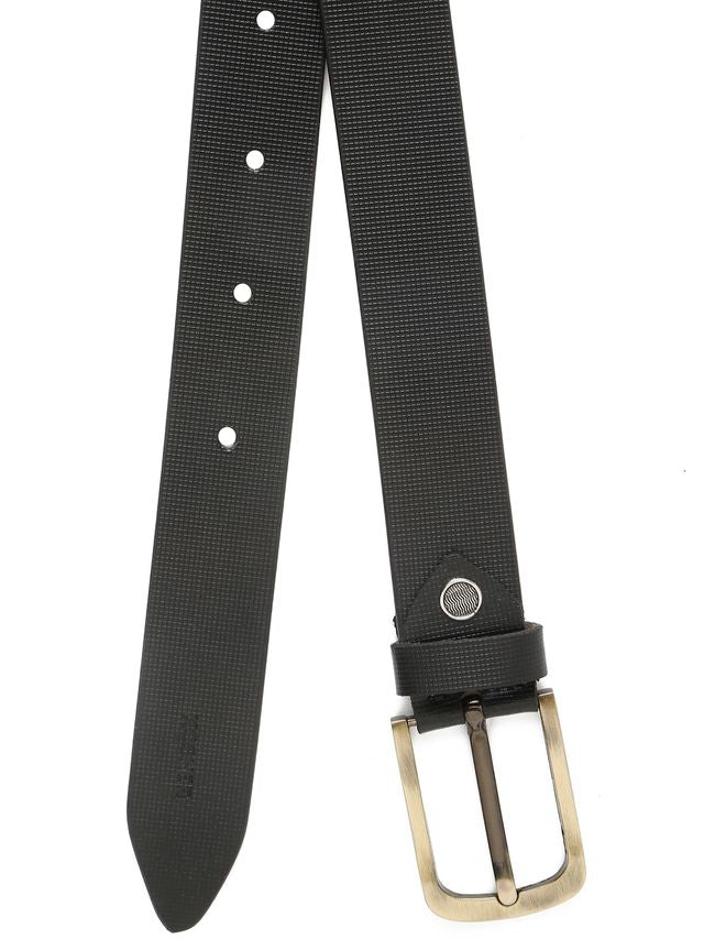 KOSHER Black Color Men's Textured Genuine Leather Belt With Antiqe Finish Buckle – Elegant Textured Finish Belt