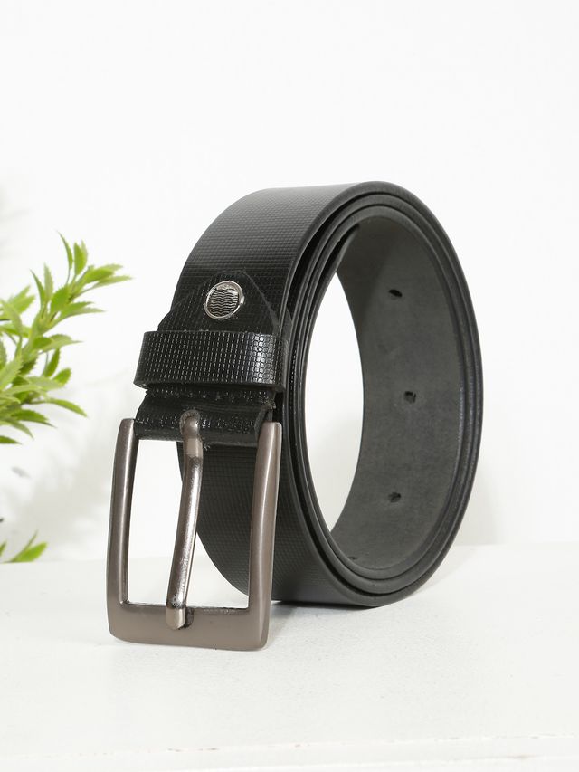 KOSHER Black Color Men's Textured Genuine Leather Belt With Antiqe Finish Buckle – Elegant Textured Finish Belt