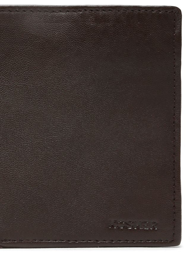 KOSHER Brown Color Men's Genuine Leather Bi-Fold Wallet With Zipper Pocket And ID Window