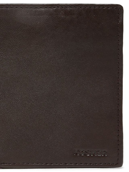 KOSHER Brown Color Men's Genuine Leather Bi-Fold Wallet With Zipper Pocket And ID Window