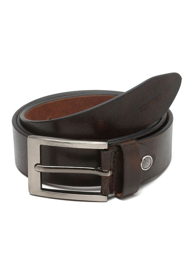 KOSHER Brown Color Men's Textured Genuine Leather Belt With Antiqe Finish Buckle – Elegant Textured Finish Belt
