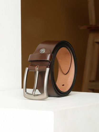 KOSHER Brown Color Men's Classic Leather Belt with Antique Finish Buckle – 100% Genuine Leather Belt