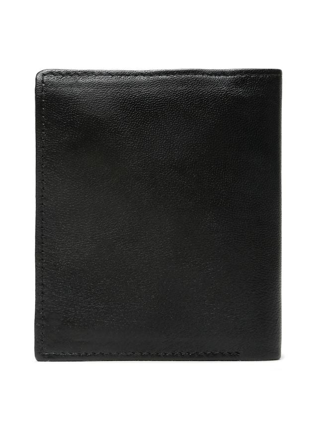 KOSHER Black Color Men's Genuine Leather Bi-Fold Wallet With Zipper Pocket And ID Window