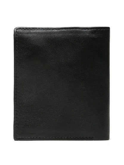 KOSHER Black Color Men's Genuine Leather Bi-Fold Wallet With Zipper Pocket And ID Window