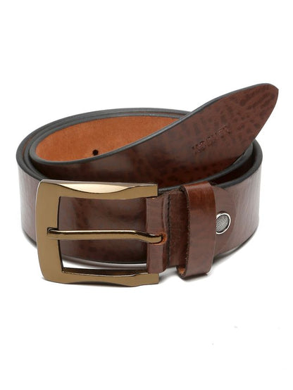 KOSHER Brown Color Men's Classic Genuine Leather Belt With Blackish Gold Finish Buckle