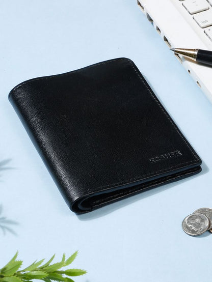 KOSHER Black Color Men's Genuine Leather Bi-Fold Wallet With Zipper Pocket And ID Window