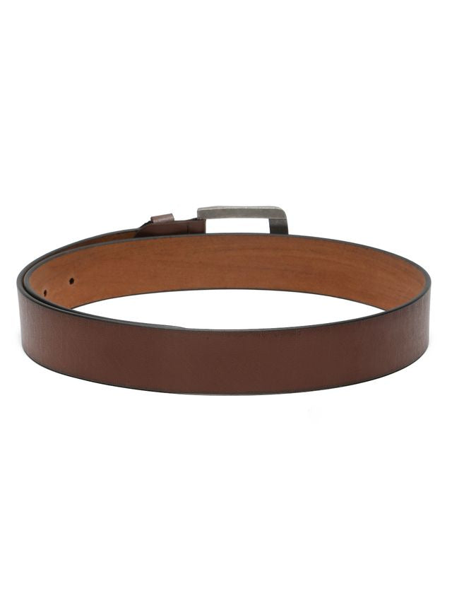 KOSHER Brown Color Textured Men’s Classic Genuine Leather Belt with Antique Silver Buckle