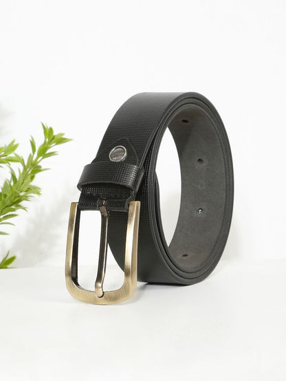 KOSHER Black Color Men's Textured Genuine Leather Belt With Antiqe Finish Buckle – Elegant Textured Finish Belt